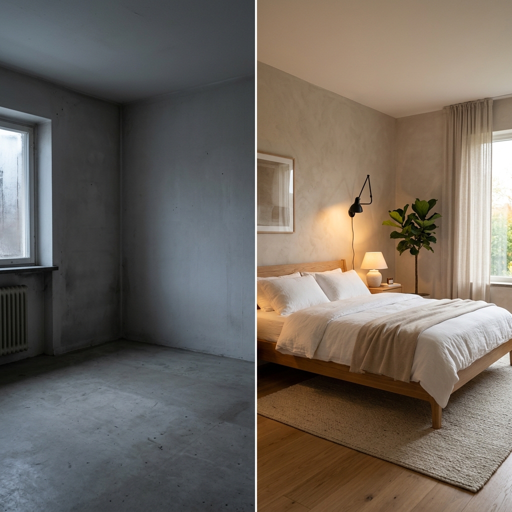 Before/After Organic Modern Bedroom transformation