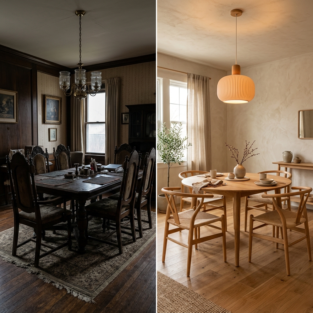 Before/After Minimal Dining Space transformation