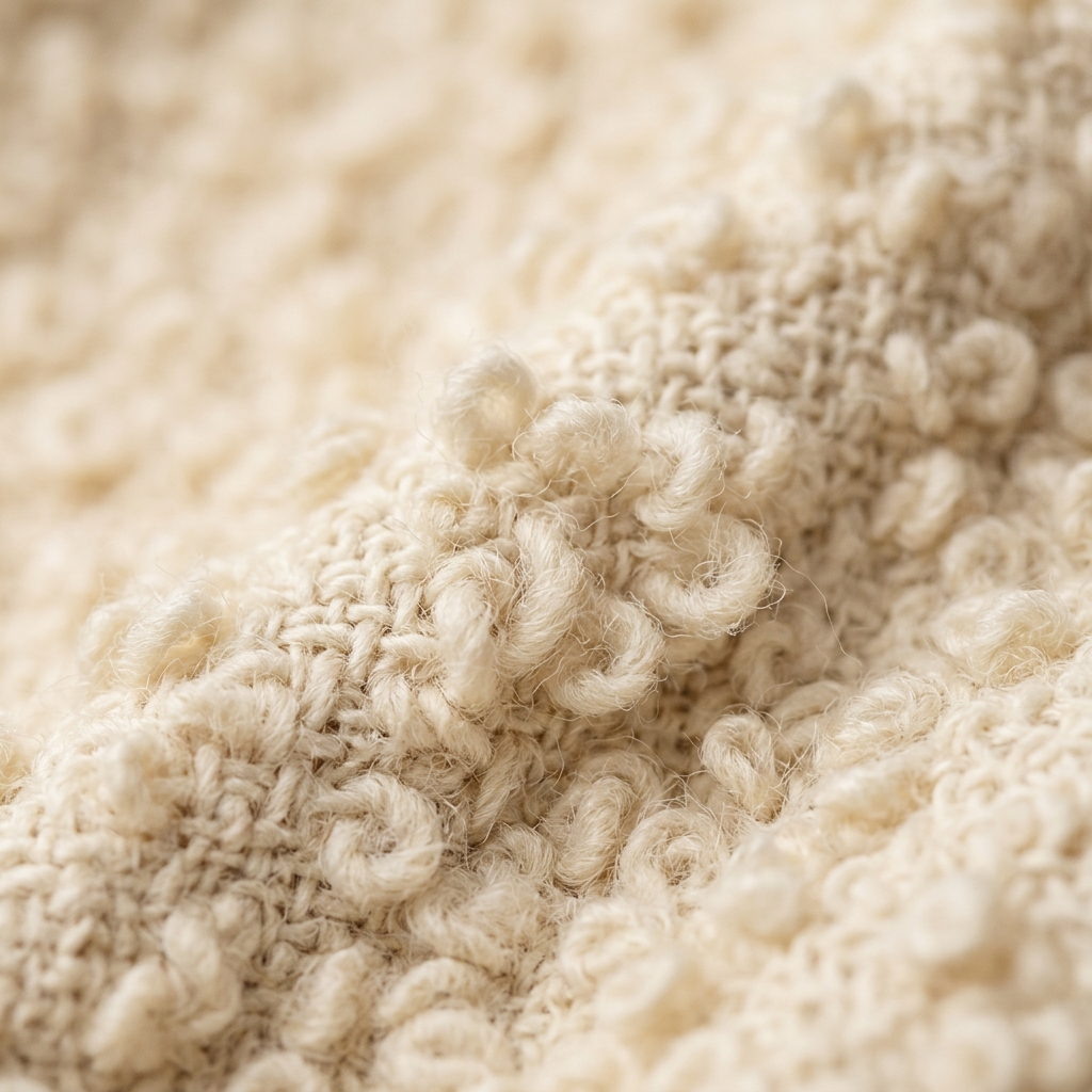 Ivory bouclé fabric weave texture