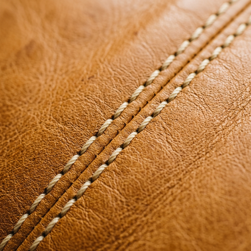Hand-stitched camel leather upholstery