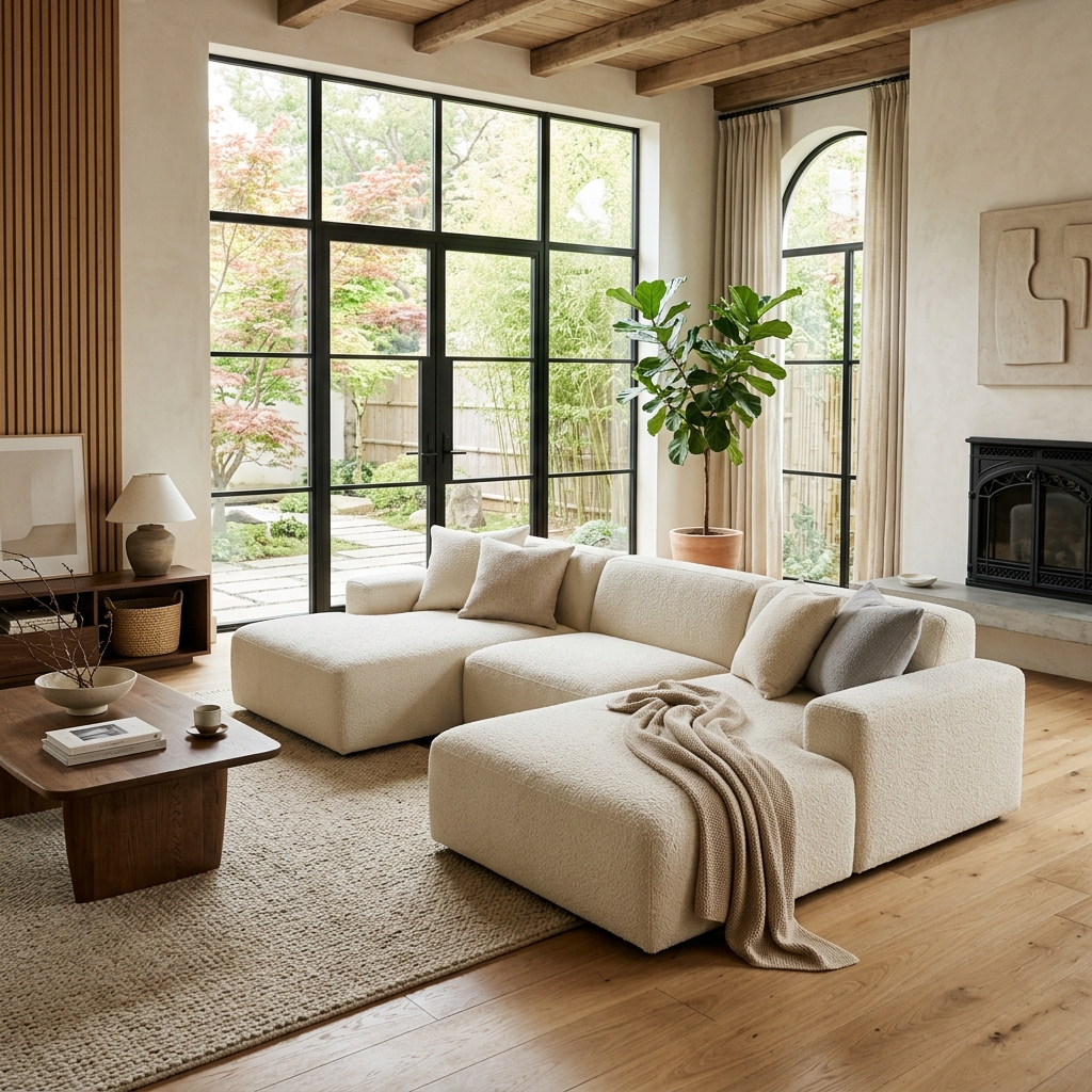 Cream Bouclé Custom Modular Sofa